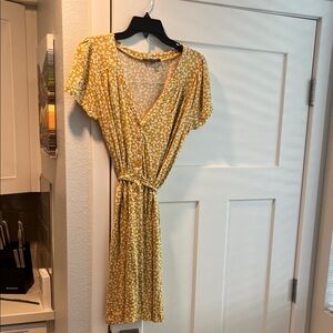 French Connection Yellow Floral Wrap Midi Dress